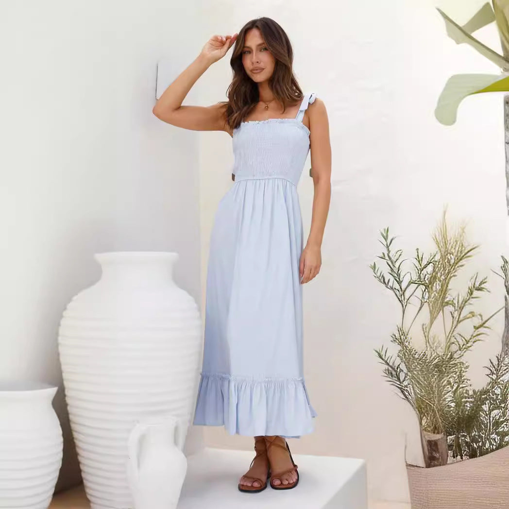 Vestido de tirantes de color sólido, simple, fresco y dulce