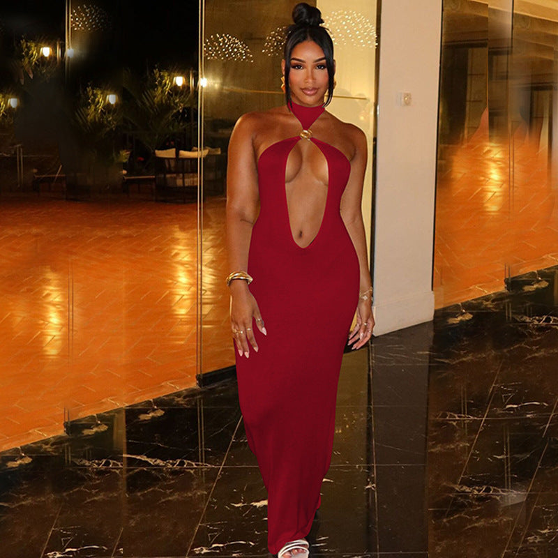 Robe d'hiver pour femme, unie, dos nu, sexy, découpe, coupe ajustée