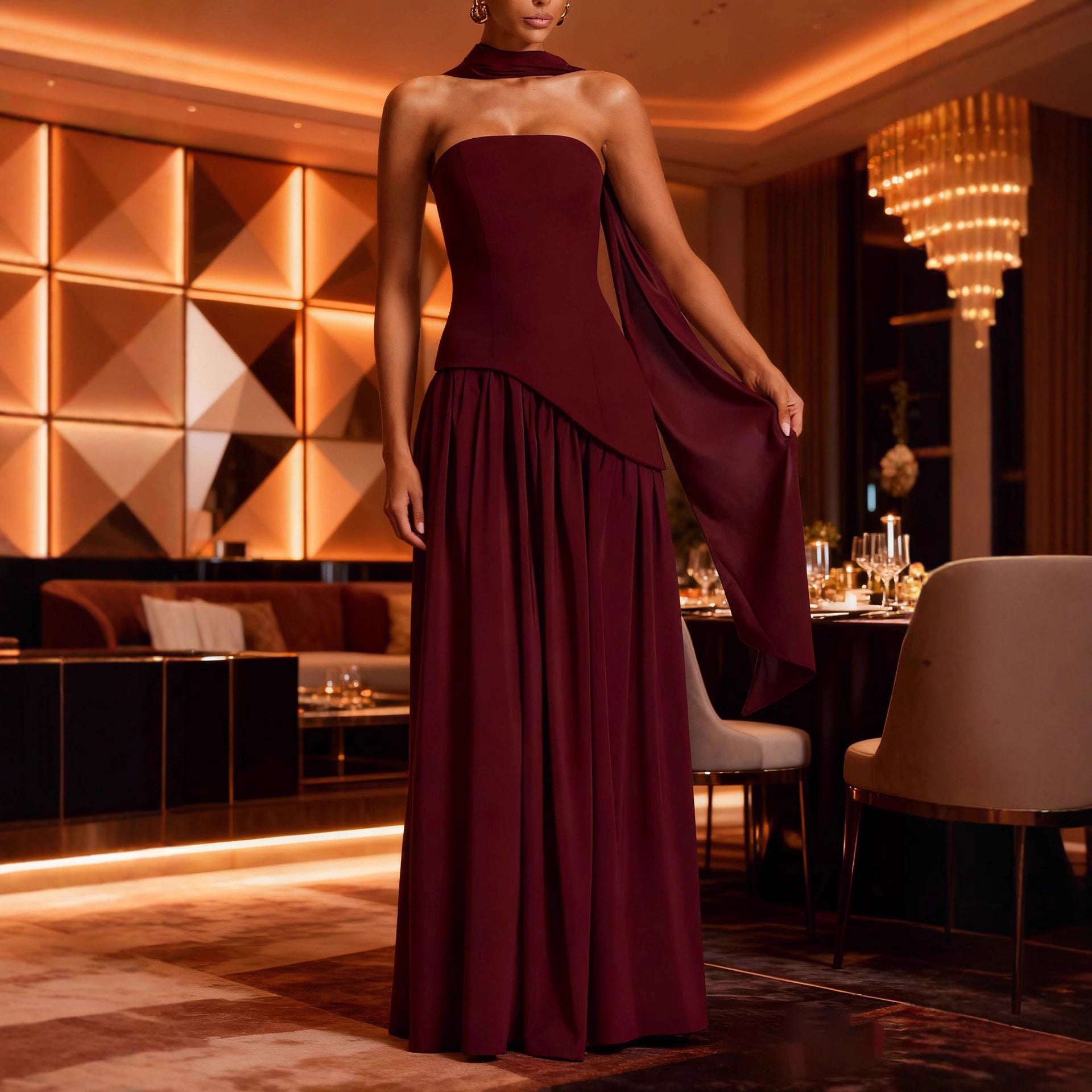 Robe bustier unie fendue dos nu sexy à ruban