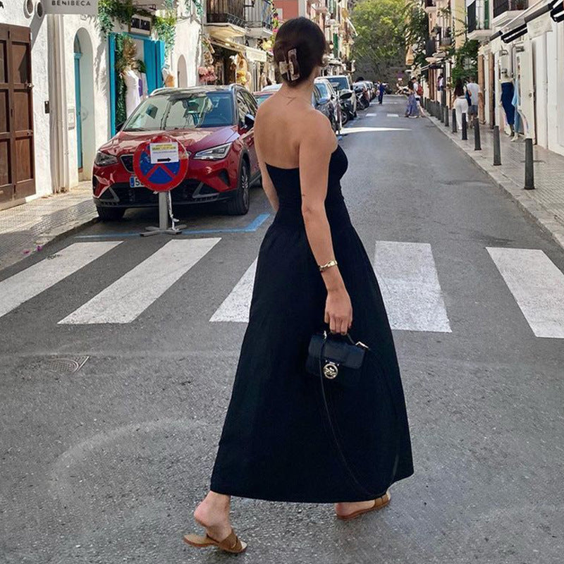 Robe bustier longue et élégante, sexy, décolletée, style streetwear, couleur unie, pour femme