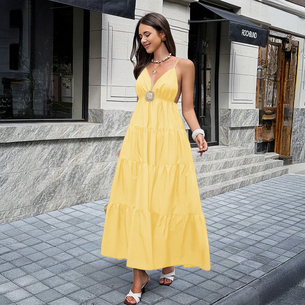 Vestido largo elegante de verano con tirantes fáciles de combinar para mujer