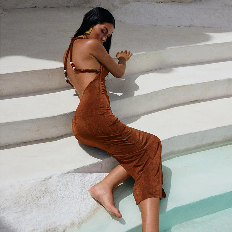 Vestido sexy de verano para mujer, vestido camisola sexy, vestido de vacaciones sin espalda