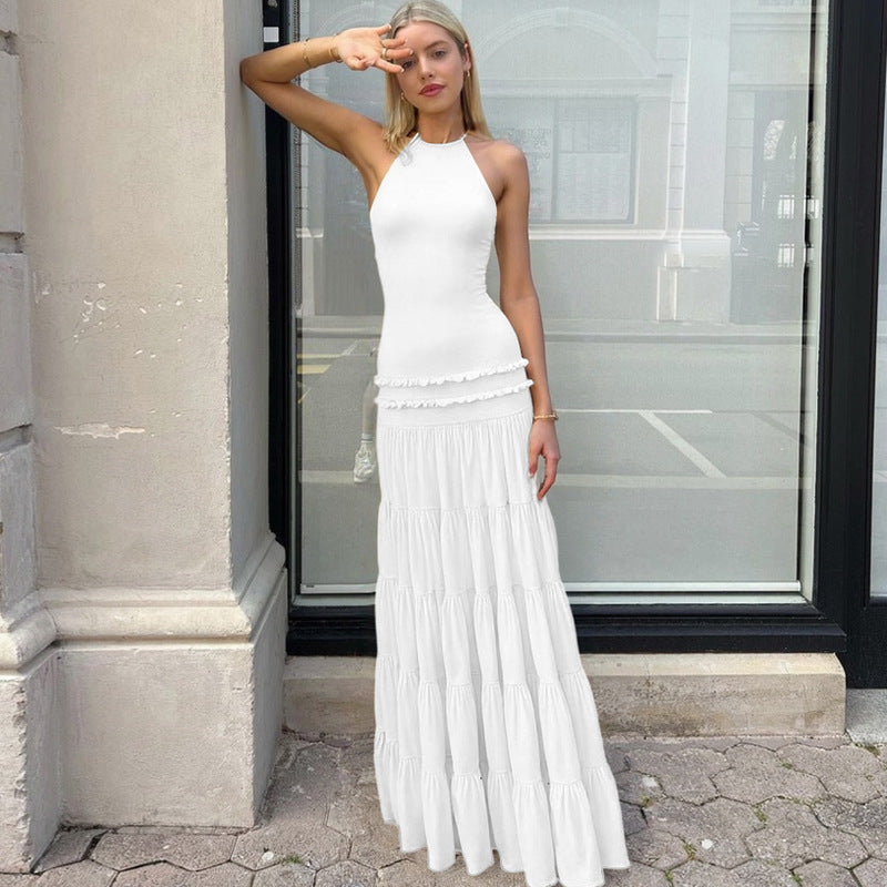 Robe d'été sexy dos nu plissée à bretelles pour femme