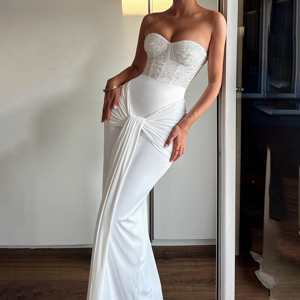 Vestido tubo con espalda descubierta y costuras de lentejuelas para mujer, ropa de otoño