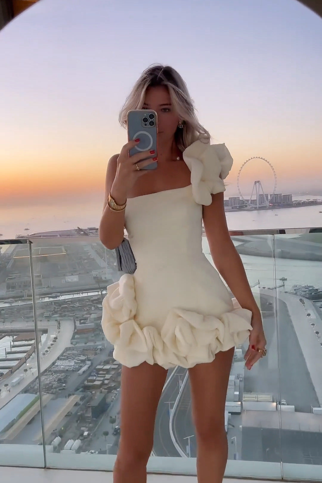 Vestido de verano para mujer, con volantes, cintura fruncida, un hombro, top tubo, vestido a la cadera