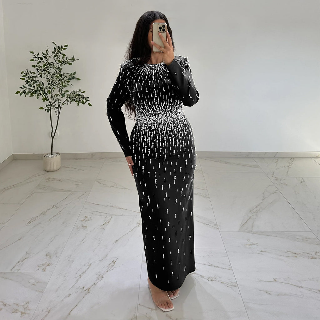 Women Rhinestone Hip Wrapped Dress Light Luxury Dinner Dress