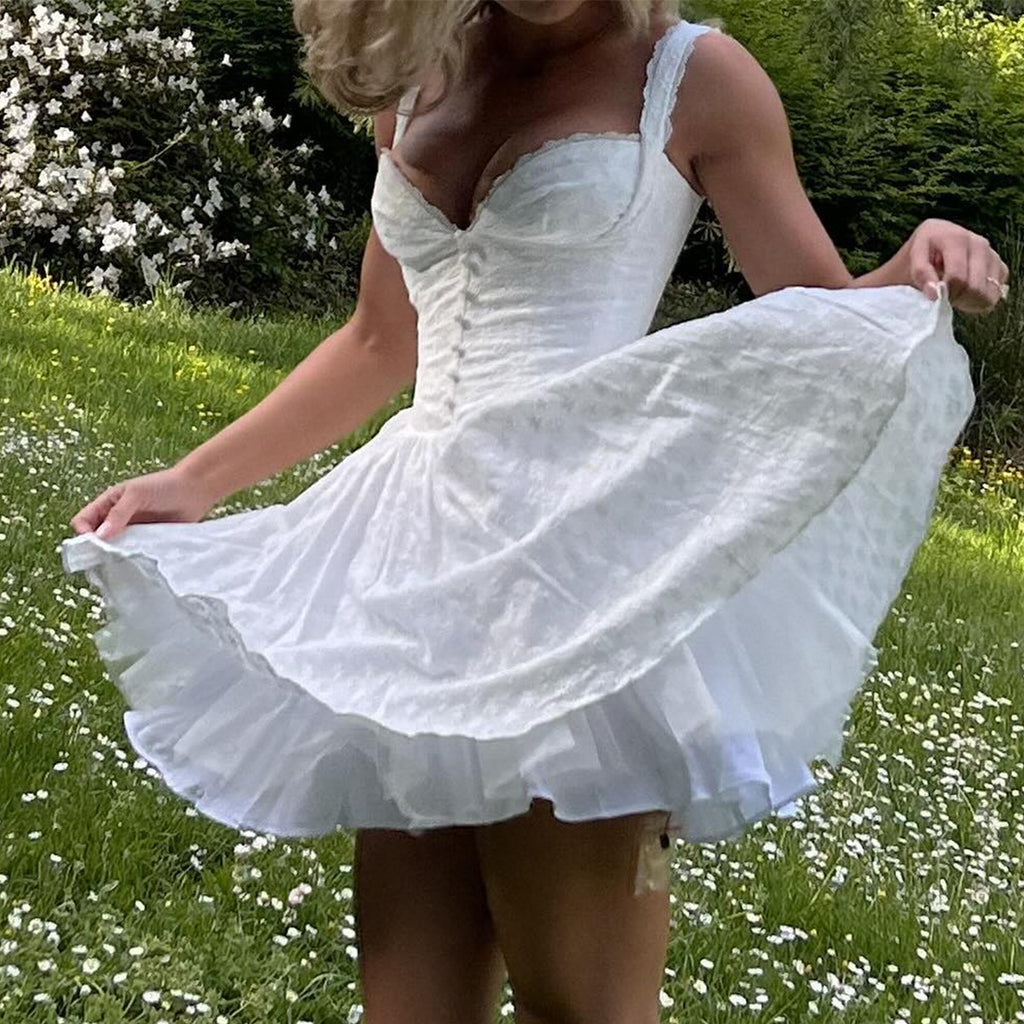 Vestido sexy con escote en V y tirantes de encaje, blanco y estampado, ropa sexy para mujer