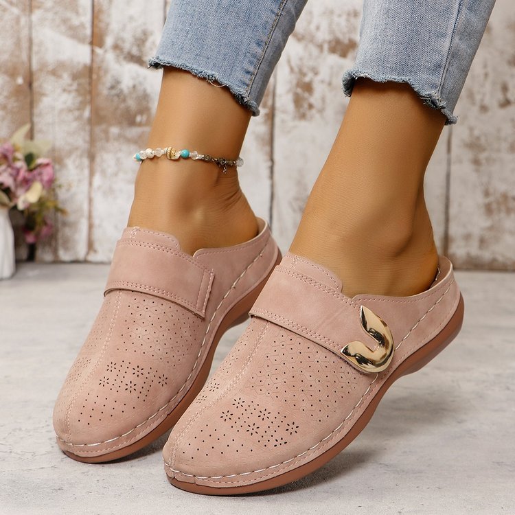 Hollow Out Cutout out Baotou Platform Slippers Women Summer Metal Buckle Wedge Casual Sandals