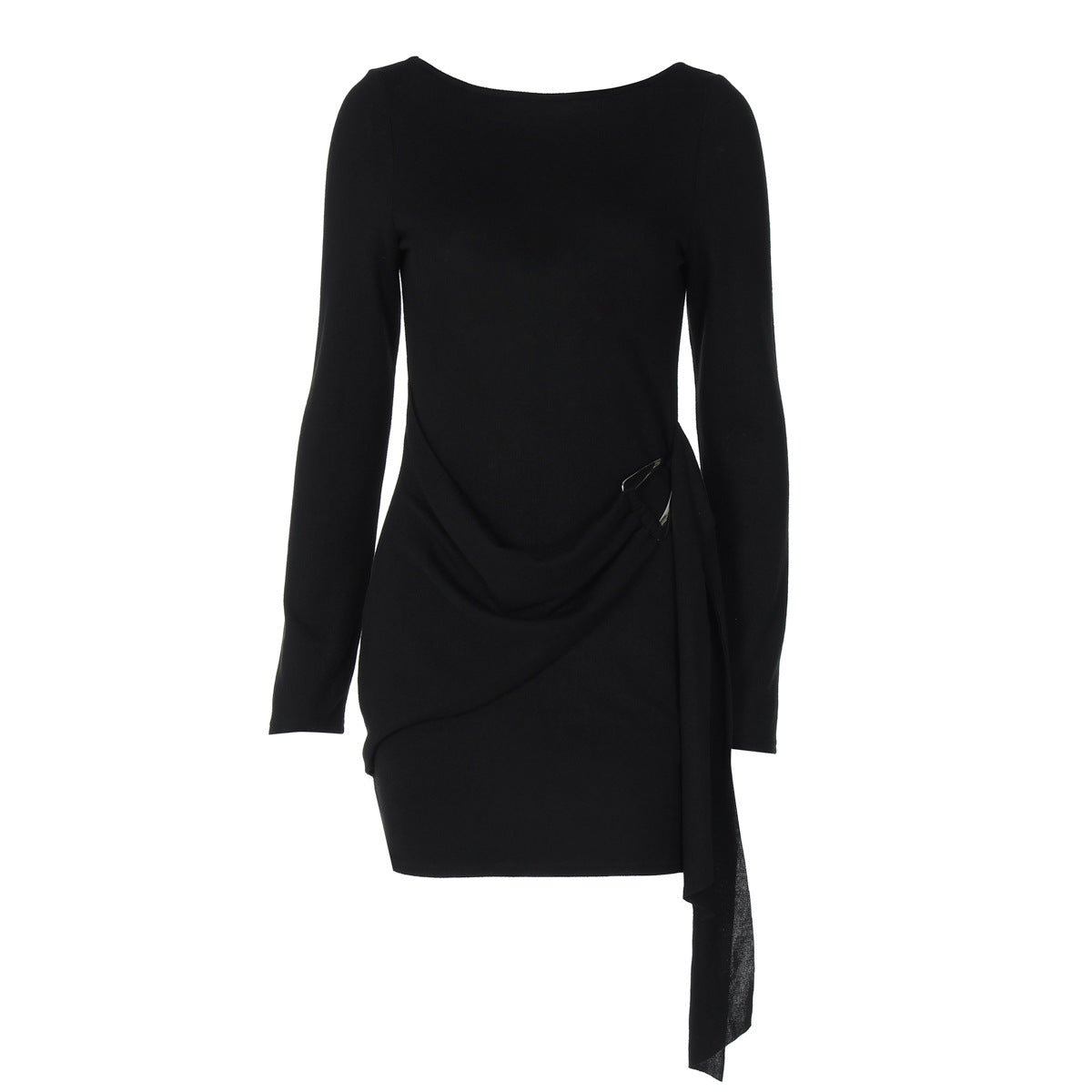 Robe d'automne élégante et sexy, dos nu, manches longues et ruban, couleur unie, pour femme