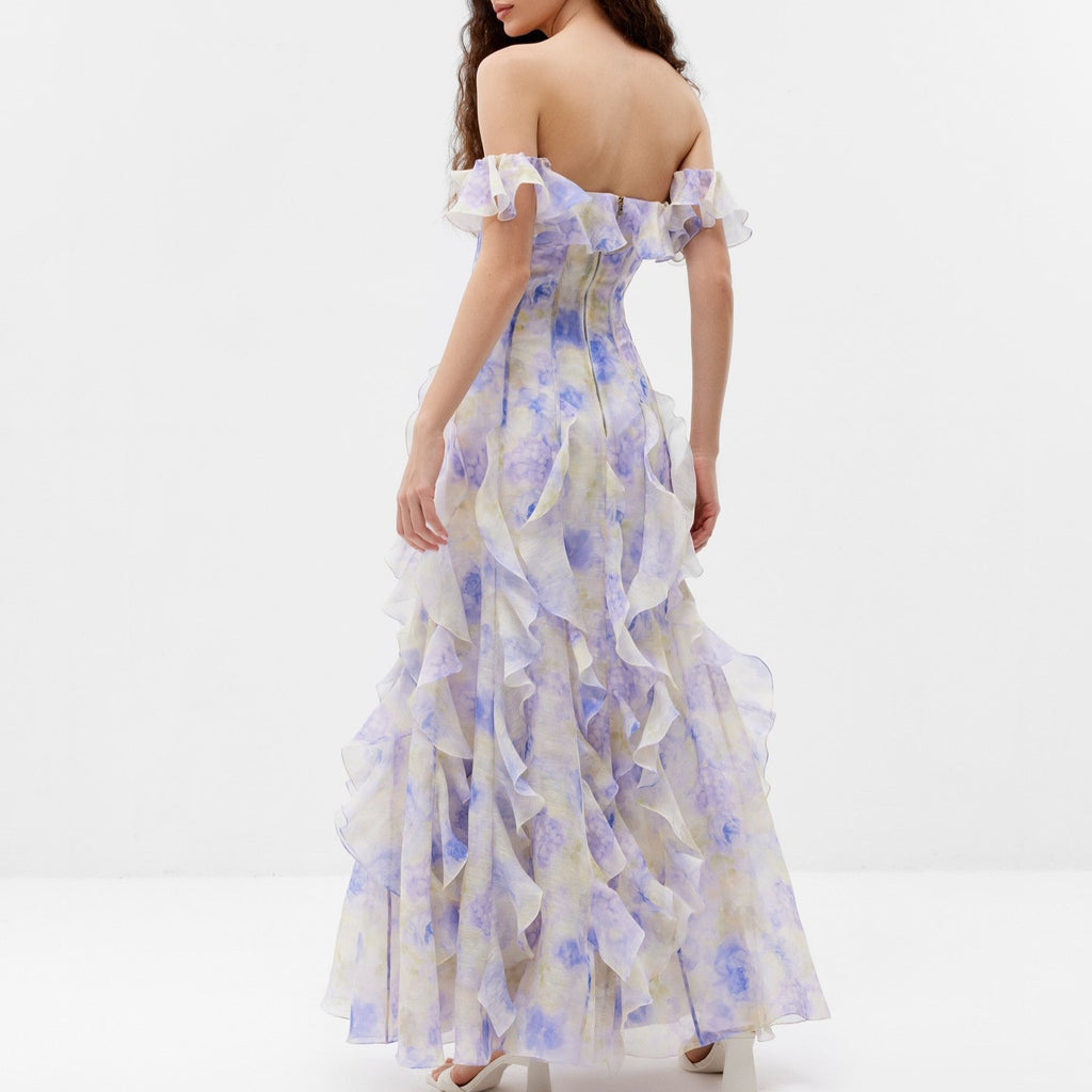 Robe de plage à volants en fil, style bohème chic. Robe maxi élégante.