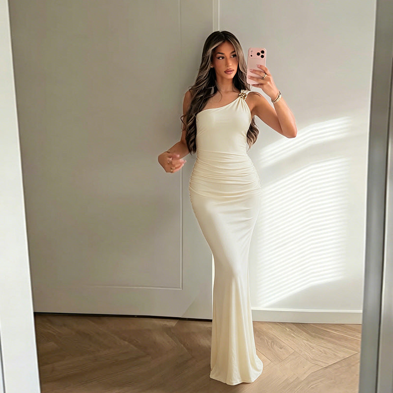 Summer Satin off Shoulder Party off Shoulder Buckle Dress Women