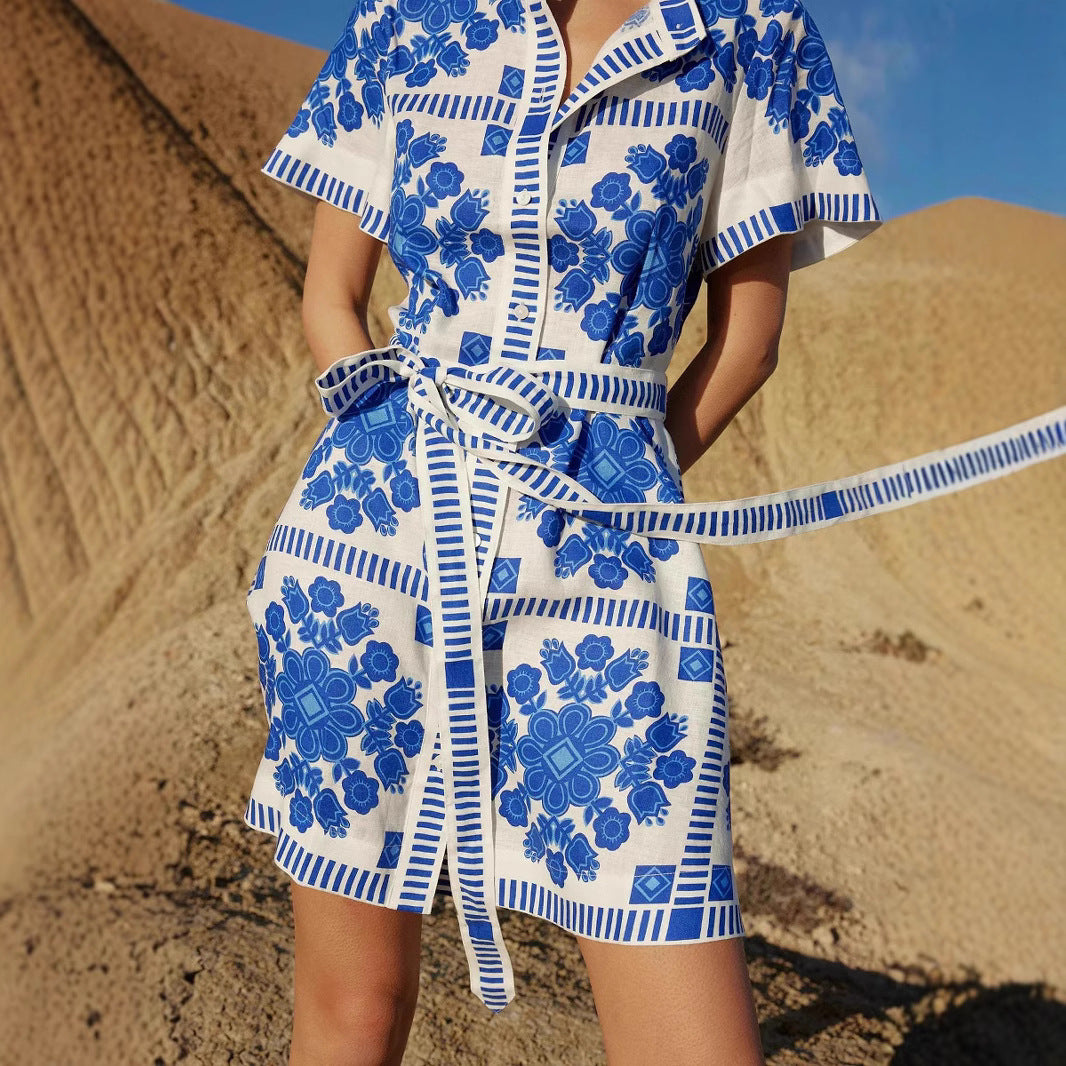 Vestido con cordones estampado de ropa informal de verano para mujer