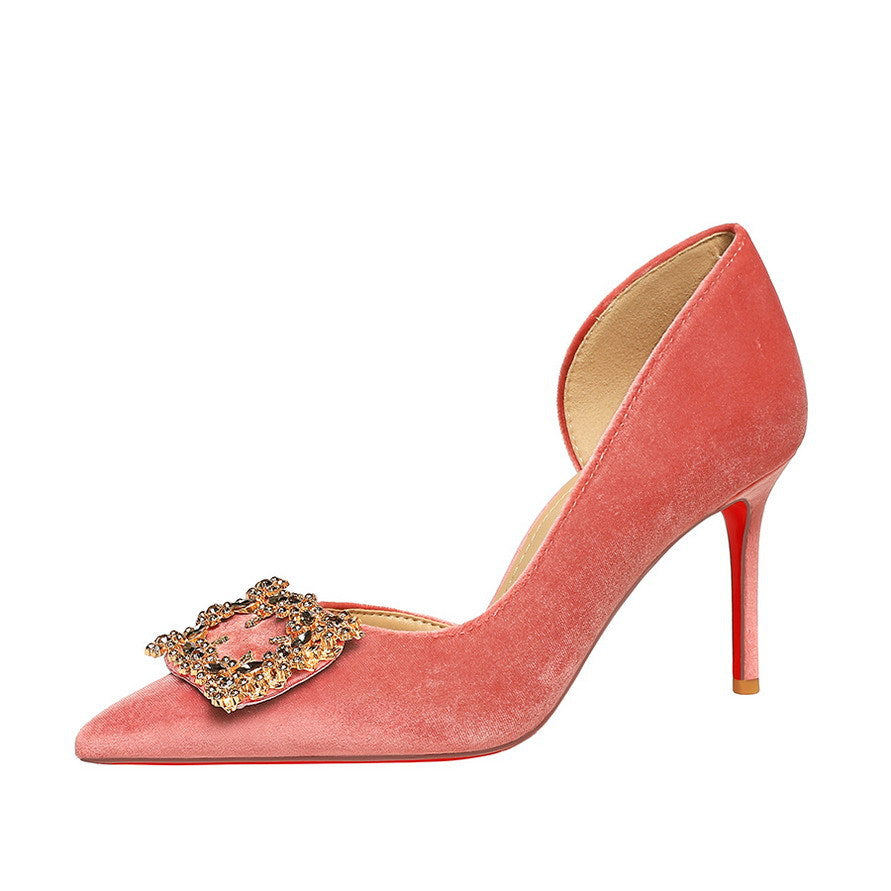Women Super High Heel Sexy Pointed Toe Rhinestone Square Buckle Stiletto Women Shoes