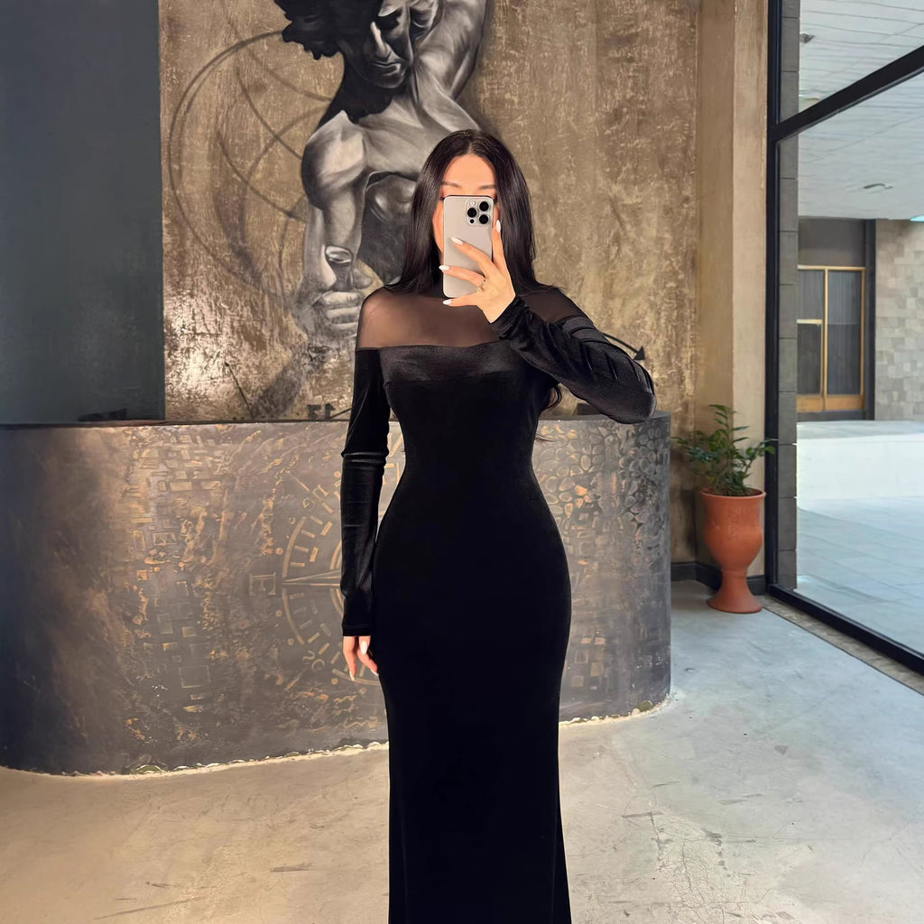 Autumn Winter Women Clothing Velvet Stitching Hip Dress