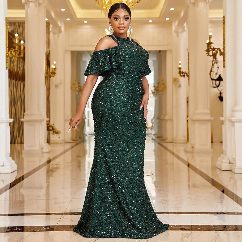 Robe de soirée femme coupe ajustée cocktail simple et élégante mondaine haut de gamme pour hôtesse de cocktails et dîners, robe longue à traîne de poisson