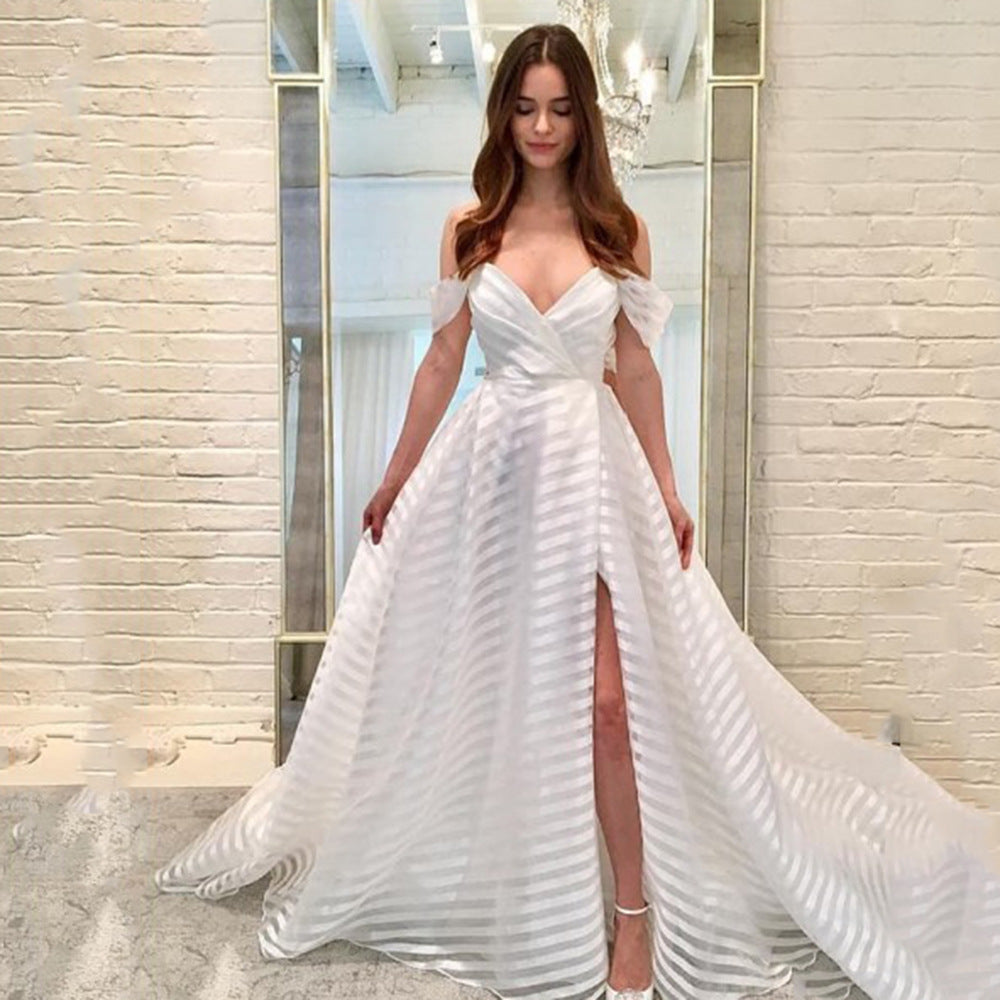 Robe d'été pour femme, transparente, sexy, traîne, blanche pure, décolleté plongeant en V.