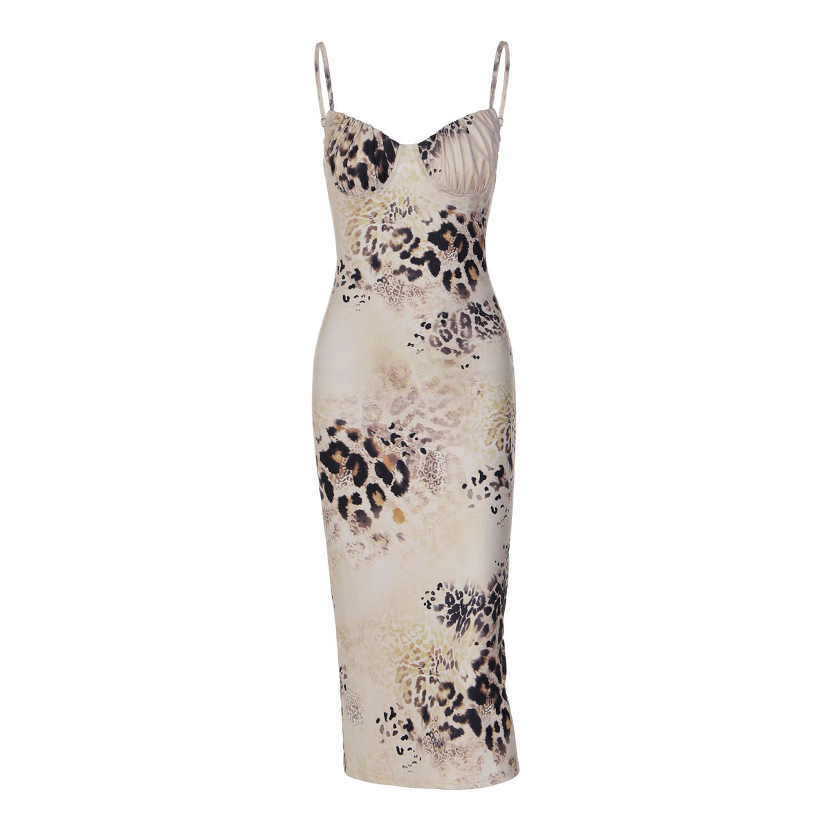 Women Clothing Summer Leopard Print Printed Lace up Backless Sexy Sling Sheath Dress