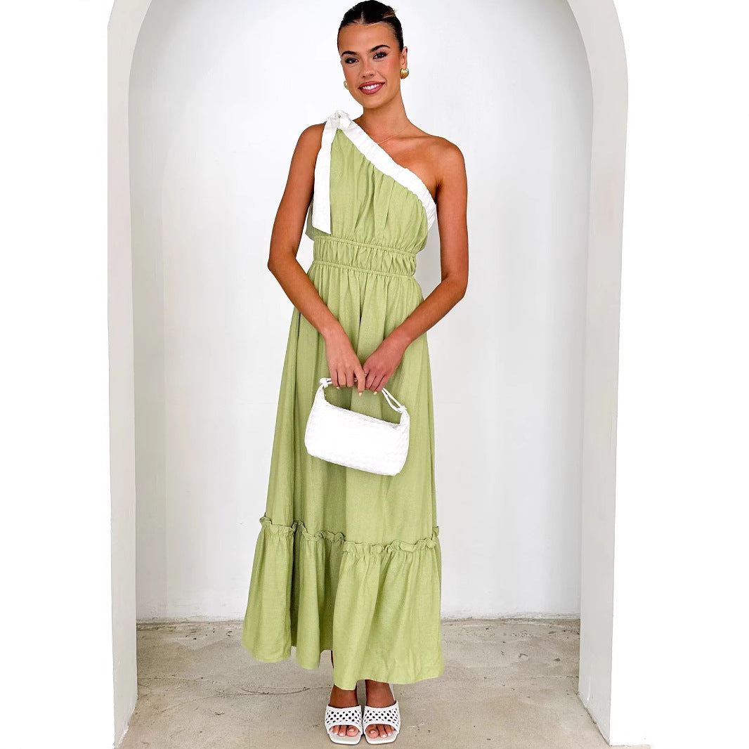 Summer Casual Lace up Solid Color Dress