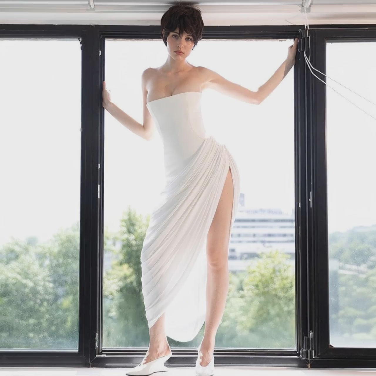 Arrival Vision White Bra Twill Pleated Dress Women Clothing Sexy Dress